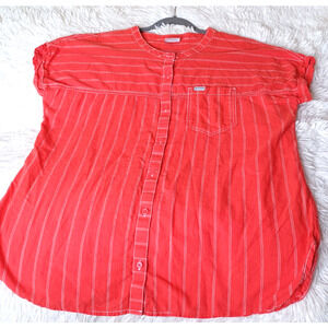 Columbia Textured Short Sleeve Striped Cotton Shirt Casual Outdoor XL